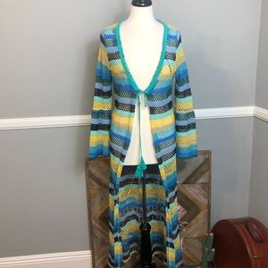 Crochet style Maxi, long bell sleeve cover Up